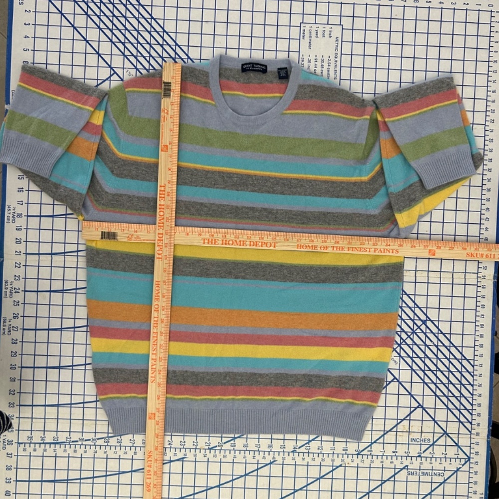 Grant Thomas 100% Two-Ply Cashmere Rainbow Cobain Striped XXL Sweater Dopamine - Picture 5 of 7
